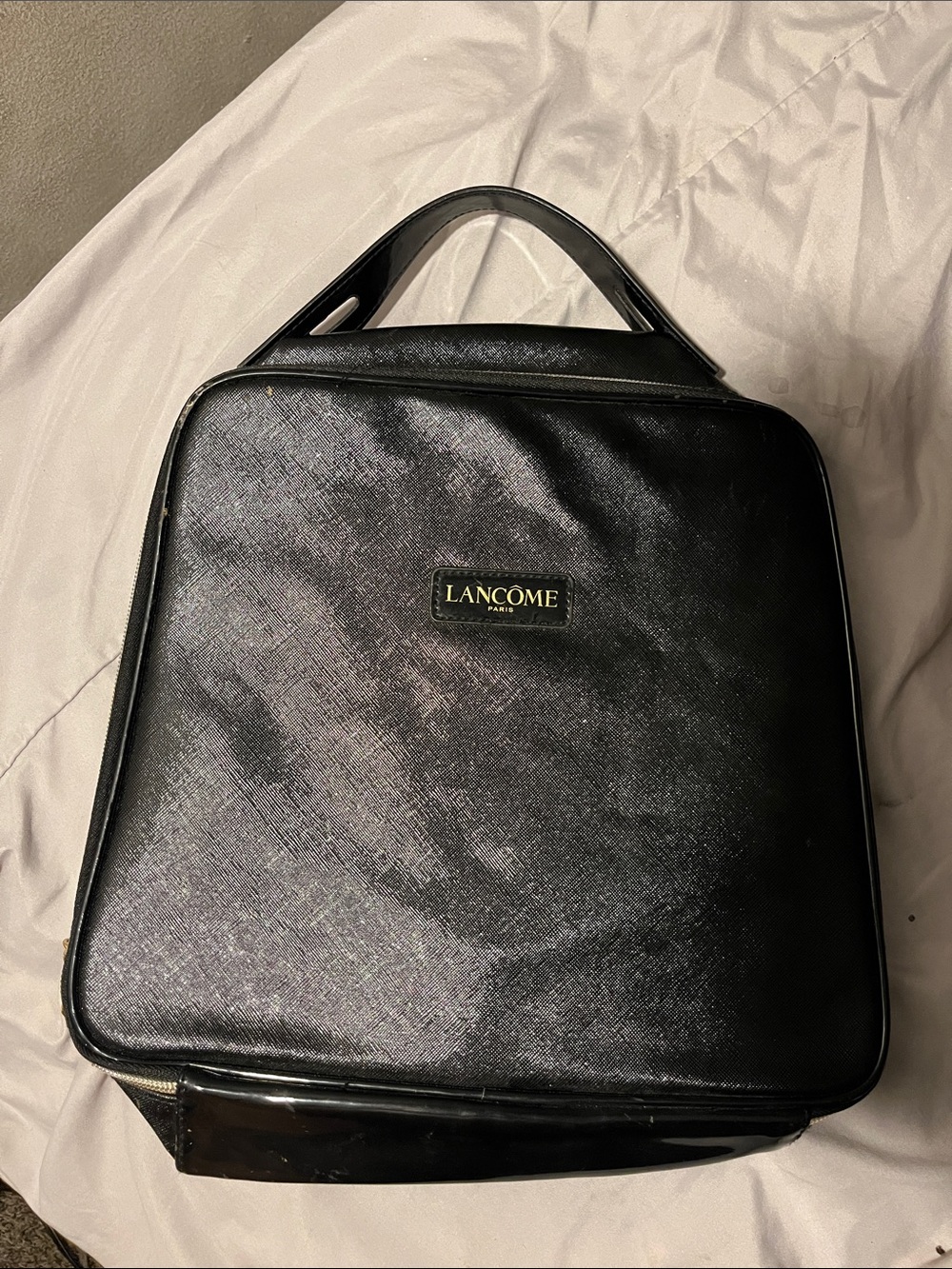 Lancome Black Shiny Travel Cosmetic Case with Top Handle